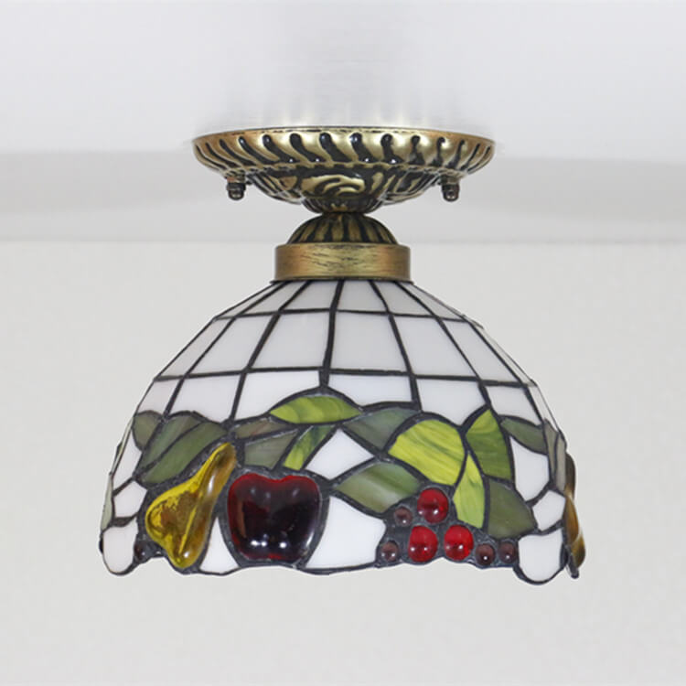 Vintage Tiffany Fruit Stained Glass 1-Light Semi-Flush Mount Ceiling Light