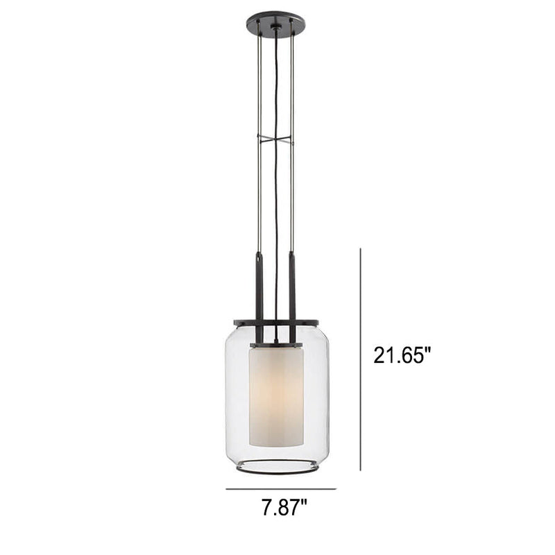 Moderne chinesische Klarglas-Säule, milchweißer Farbton, 1-Licht-Pendelleuchte