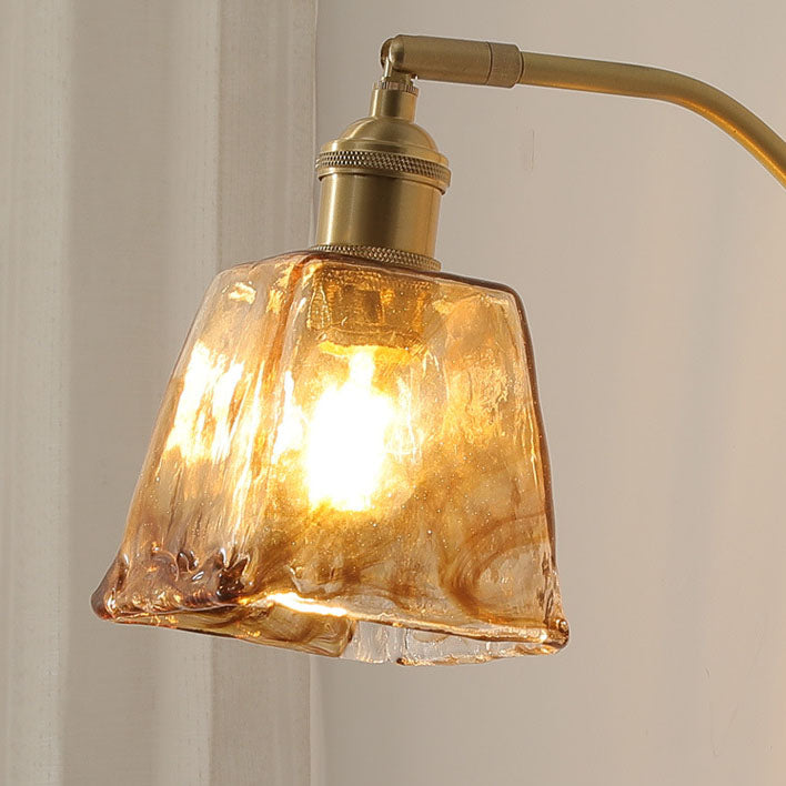 Modern Art Deco Amber Glass Bell Shade Brass Frame 1-Light Wall Sconce Lamp For Bedroom