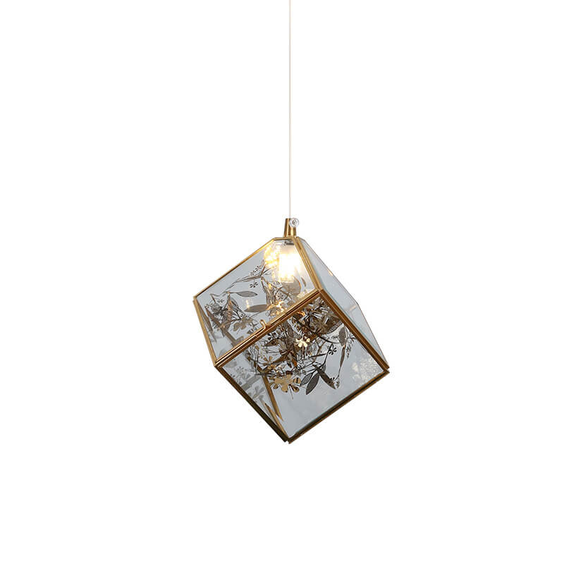 Nordic Square Brass Glass 1-Light Pendant Light