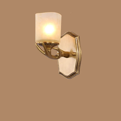 European Vintage Antler Brass Glass 1-Light Wall Sconce Lamp