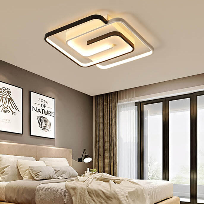 Plafonnier semi-encastré à LED en aluminium à anneau carré créatif et moderne 