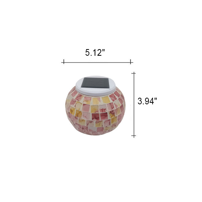 Solar Outdoor Mosaic Glass Round Jar LED Patio Decorative Light