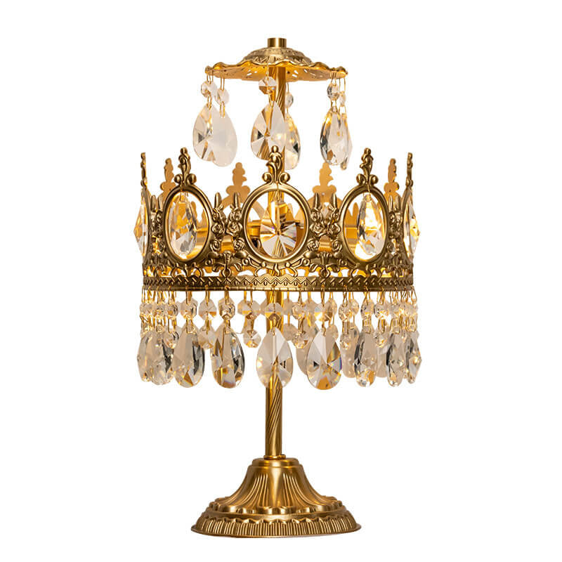 French Vintage Crown Crystal Tassel 2-Light Table Lamp