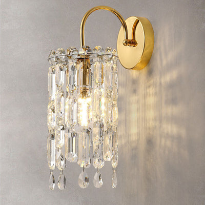 Modern Luxury Gold Finish Frame Dazzling Prismatic Crystal 1-Light Wall Sconce Lamp For Living Room