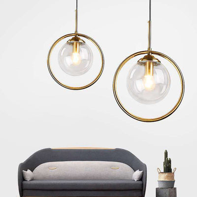 Modern Minimalist Round Ball Iron Glass 1-Light Pendant Light For Bedroom