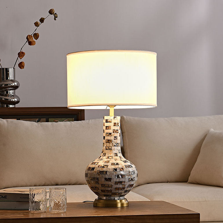 Modern Transitional Canvas Shade Shell Decor Vase Shape Base 1-Light Table Lamp For Study