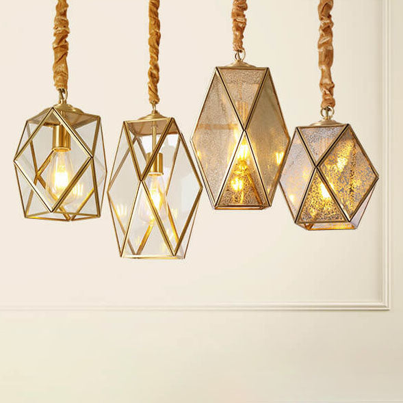 Contemporary Scandinavian Polygonal All Copper Iron Glass 1-Light Pendant Light For Living Room