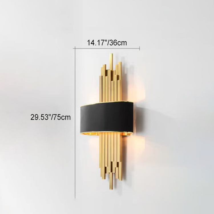 Modern Luxury Iron Straight Line Fabric Cylinder Shade 2-Light Wall Sconce Lamp For Living Room