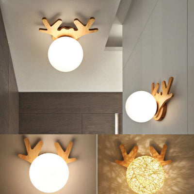 Nordic Log Creative Hemp Ball Fawn LED Flush Mount Light