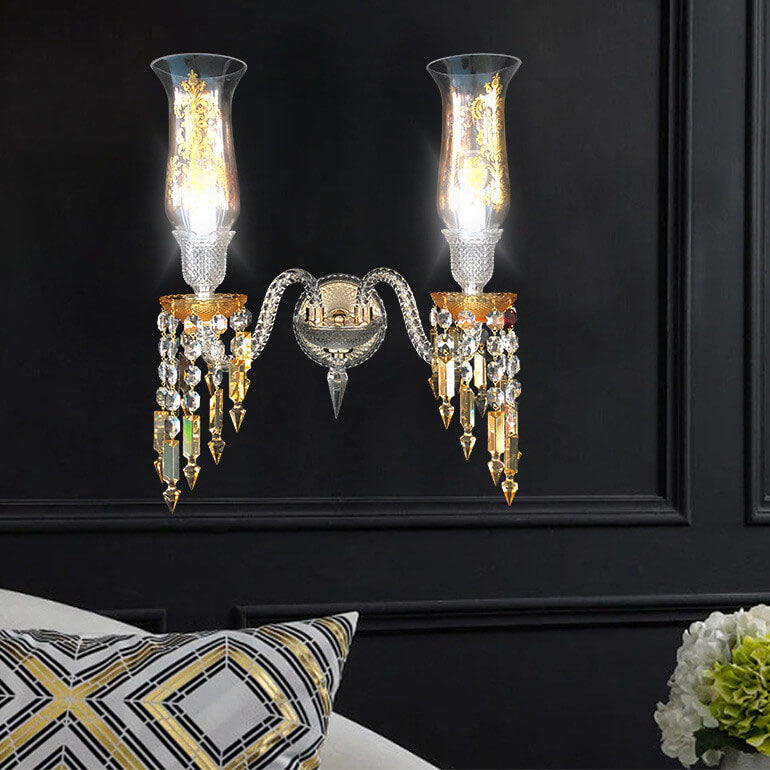 European Light Luxury Crystal Beaded Candle 2-Light Wall Sconce Lamp