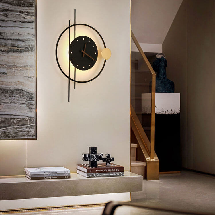 Moderne Nordic Iron Creative Clock LED Wandleuchte Lampe 