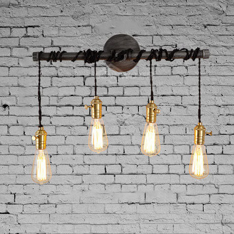 Industrial Vintage Water Pipes Strip Hanging  1/4 Light Wall Sconce Lamp
