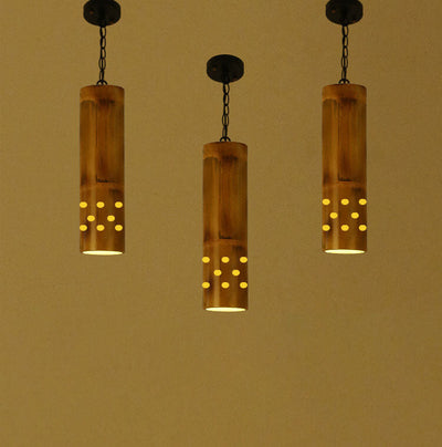 Luminaire suspendu à 1 lumière en forme de colonne en bambou vintage industriel 