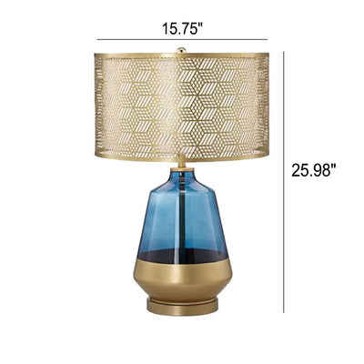 Moderne Luxus blaue Glasflasche Metall Lampenschirm 1-Licht Tischlampe