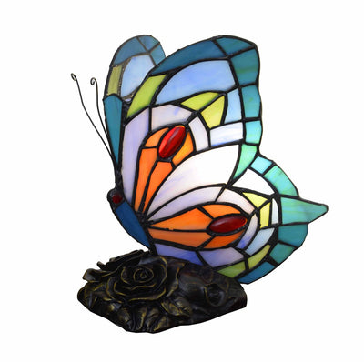 European Vintage Tiffany Butterfly Stained Glass Iron 1-Light Table Lamp