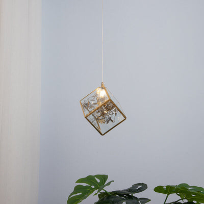 Nordic Square Brass Glass 1-Light Pendant Light