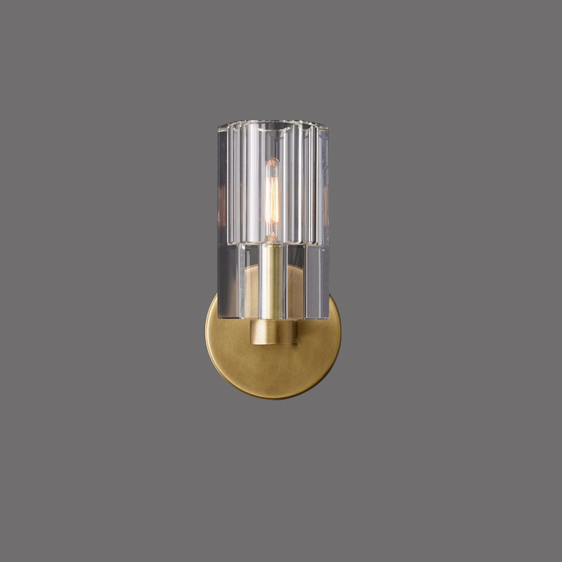 Modern Light Luxury Crystal Cylindrical Brass 1-Light Wall Sconce Lamp