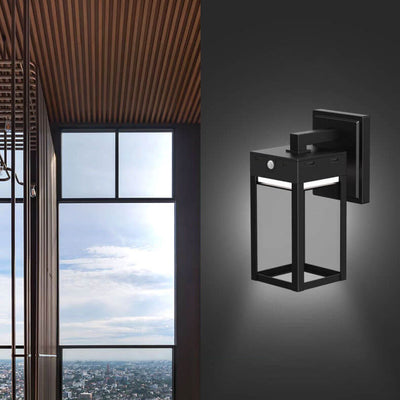 Solar Outdoor Modern Square Cage Body Sensor LED Wall Sconce Lamp