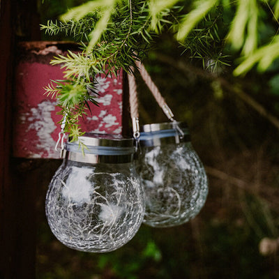 Pot en verre rond craquelé solaire LED lumière décorative de jardin extérieur 