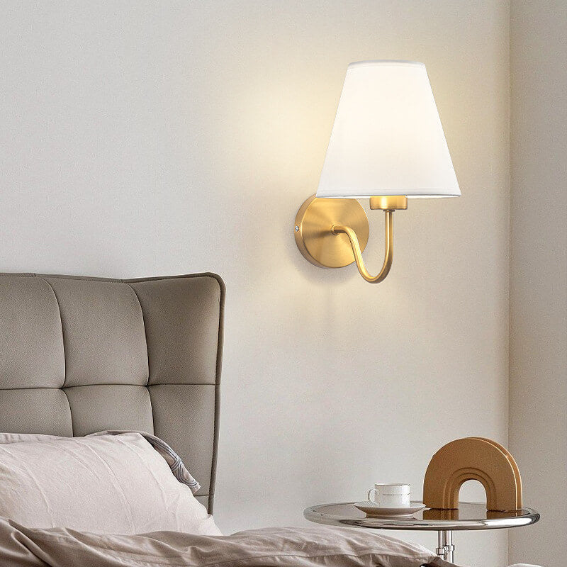 European Minimalist Cone Fabric Curved Arm 1-Light Wall Sconce Lamp