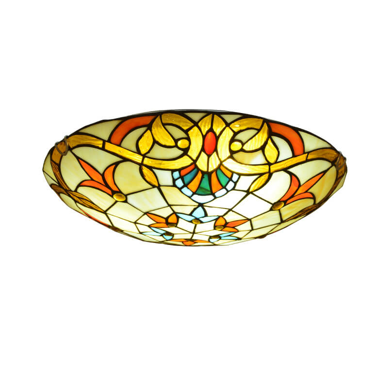 Europäische Tiffany Baroque Round Buntglas 2/3/4 Licht Unterputz-Deckenleuchte