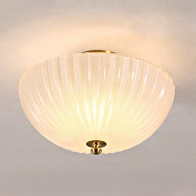 Modern Light Luxury Glass Shell Round Copper 3-Light Semi-Flush Mount Ceiling Light