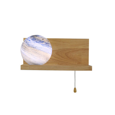 Modern Creative Planet Glass Massivholz Square Base 1-Licht Wandleuchte