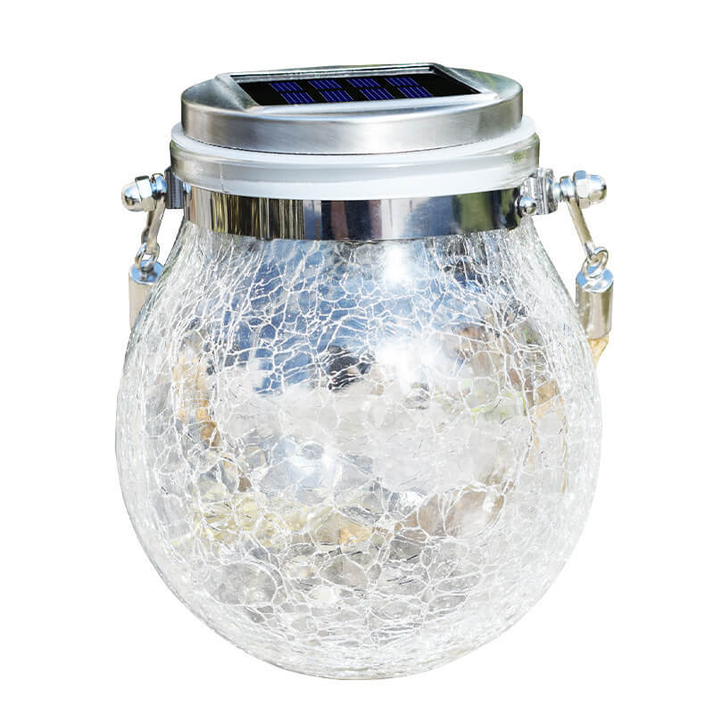 Solar Crackle Round Glass Jar LED Outdoor Garden Decorative Light