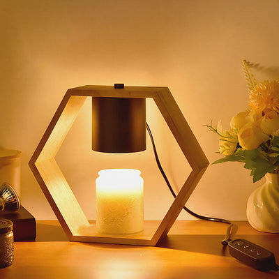 Nordic Minimalist Wood Hexagonal 1-Light Melting Wax Table Lamp