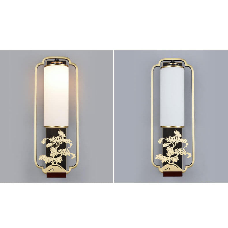 Applique murale moderne à 1 lumière avec anneau de colonne en verre et cuivre chinois, nouvelle lampe chinoise 