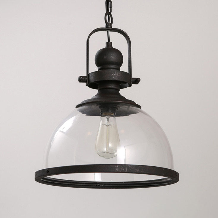 Traditional Farmhouse Iron Semi-Circular Glass Shade 1-Light Pendant Light For Dining Room