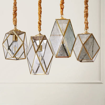 Contemporary Scandinavian Polygonal All Copper Iron Glass 1-Light Pendant Light For Living Room