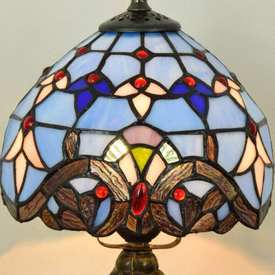 European Style Tiffany Blue Baroque Stained Glass Round 1-Light Table Lamp