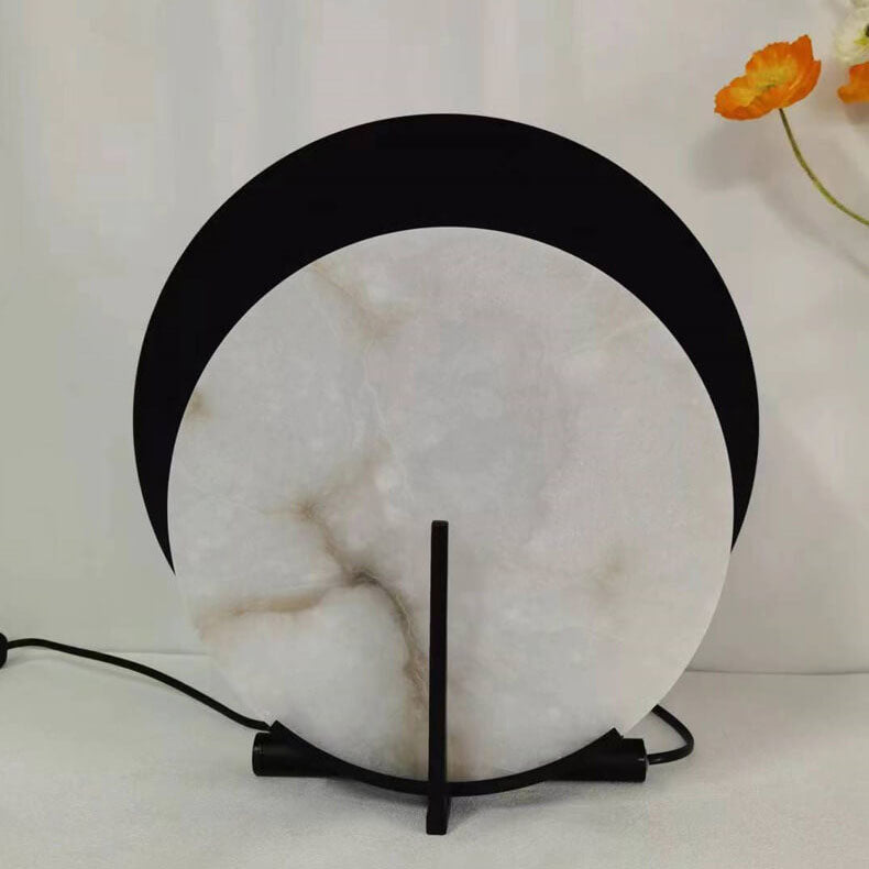 Contemporary Creative Double Discs Marble Iron 1-Light Table Lamp For Bedroom