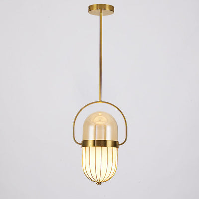 Modern Light Luxury Cognac Glass Oval Gold Ring 1-Light Pendant Light