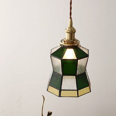 Lampe suspendue à 1 lumière en verre géométrique en mosaïque verte créative vintage 