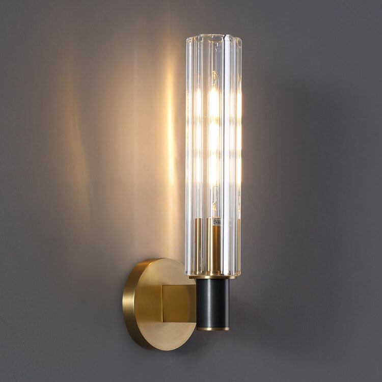 Modern Minimal Brass Crystal Column 1/2 Light Wall Sconce Lamp