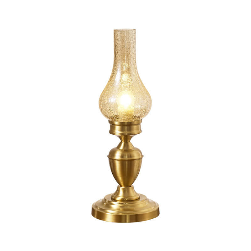 Vintage alle Messing Holz Glas Petroleumlampe Design 1-Licht Tischlampe