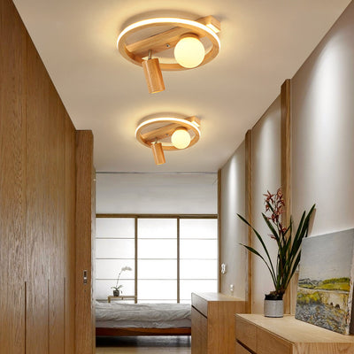 Nordic Simple Wooden Round LED Flush Mount Light