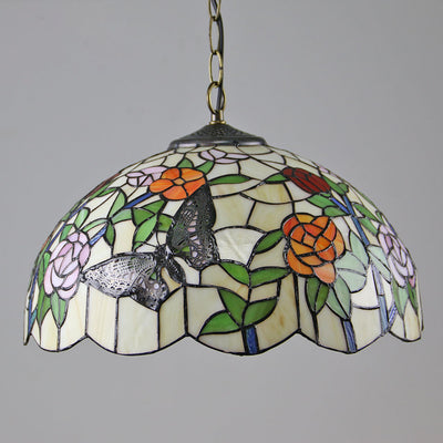 Luminaire suspendu à 1 lumière Tiffany Vintage Butterfly Rose Dome 