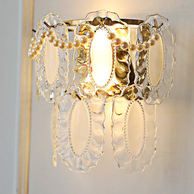 Contemporary Luxury Gold Finish Frame Pearl Water Grain Glass Sheet 2-Light Wall Sconce Lamp For Living Room