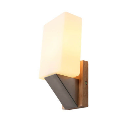 Nordic Square Glass Solid Wood Base 1-Light Wall Sconce Lamp