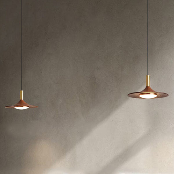 Japanese Walnut Flying Saucer Design Acrylic LED Pendant Light