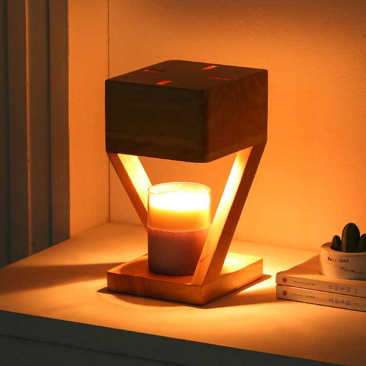 Nordische, minimalistische, sechseckige Tischlampe aus schmelzendem Wachs mit 1 Leuchte aus Holz