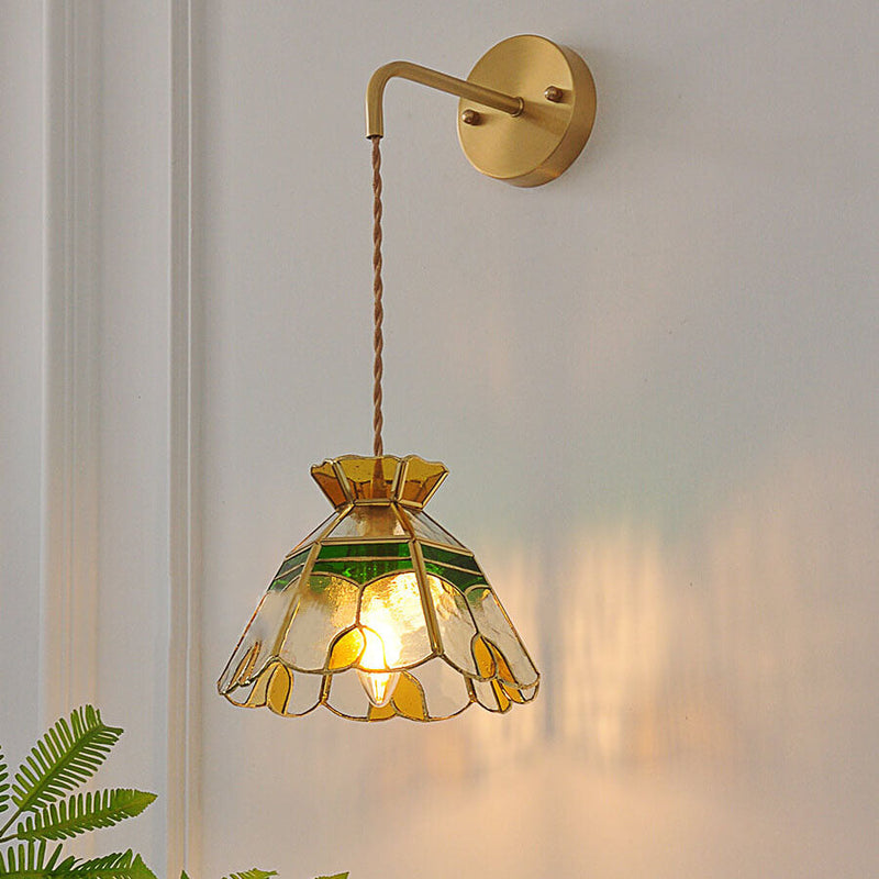 Vintage Tulip Cone 1-Licht-Wandleuchte aus Buntglas 