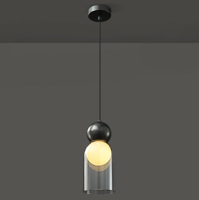 Lampe suspendue moderne à 1 lumière avec colonne en verre et boule de cuivre 