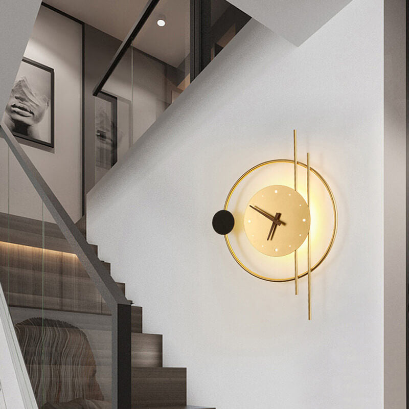 Moderne Nordic Iron Creative Clock LED Wandleuchte Lampe 