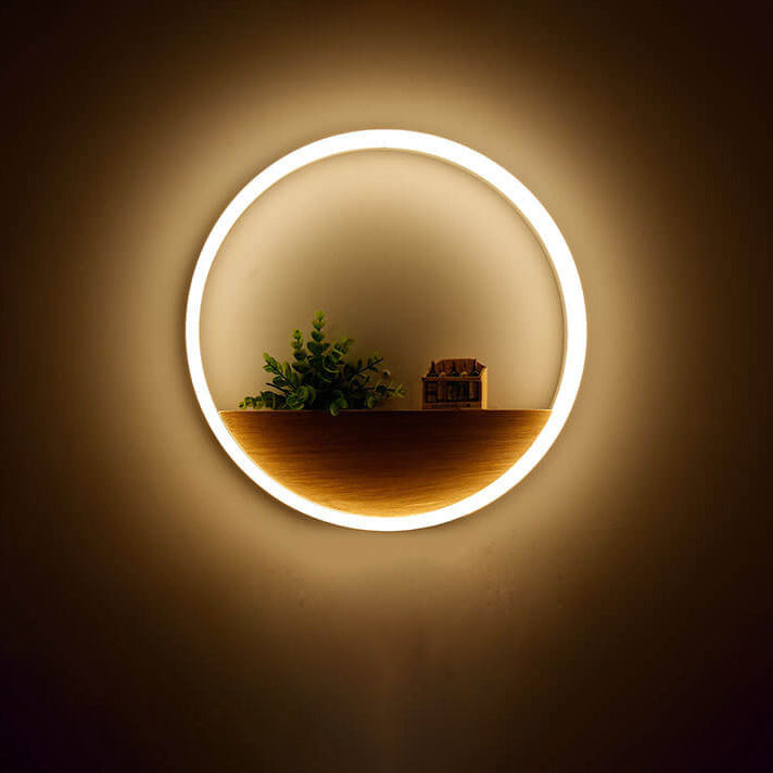 Creative Solid Wood Acrylic Storage Decoration Round LED Wall Sconce Lamp