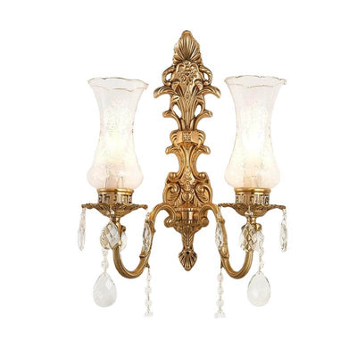 Vintage French Crystal Candelabra Brass 1/2 Light Wall Sconce Lamp